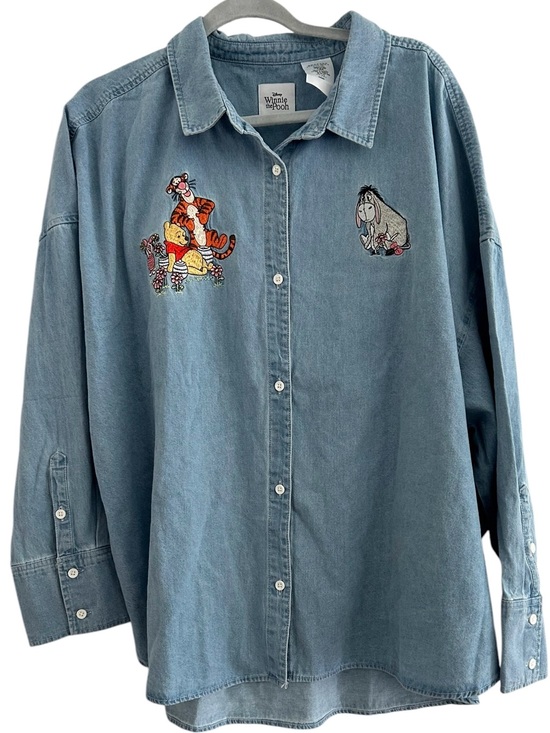 Disney Tops - Disney Parks Winnie the Pooh Embroidered Denim Button Down Shirt Size 2X